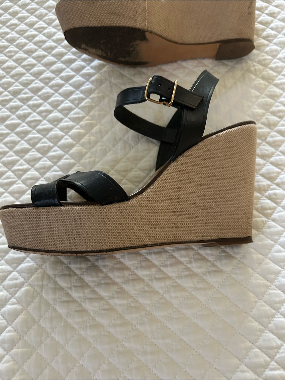 J. Crew- made in Italy Dark navy leather Wedge Sandals - size 8. - Picture 5 of 10